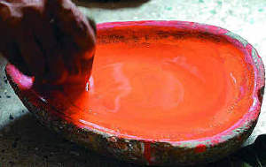 hengul (vermillion), one of the chief components used in manuscripts belonging to the Assam School